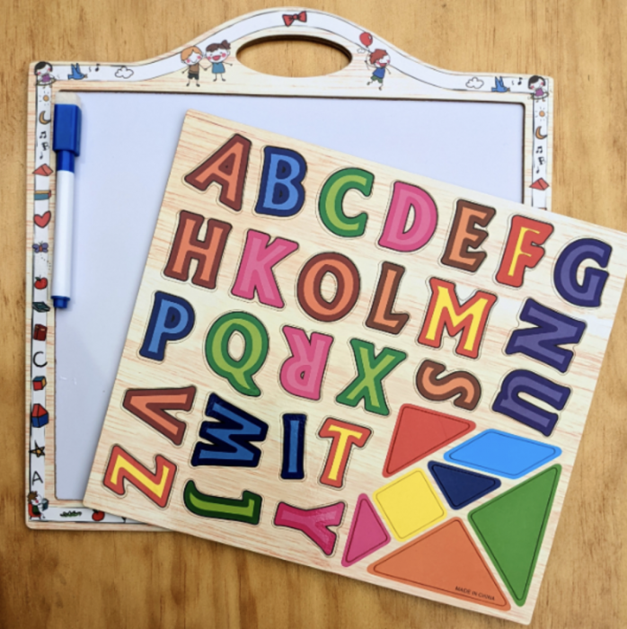 Tabla de scris cu litere si tangram, magnetice, din lemn [3]