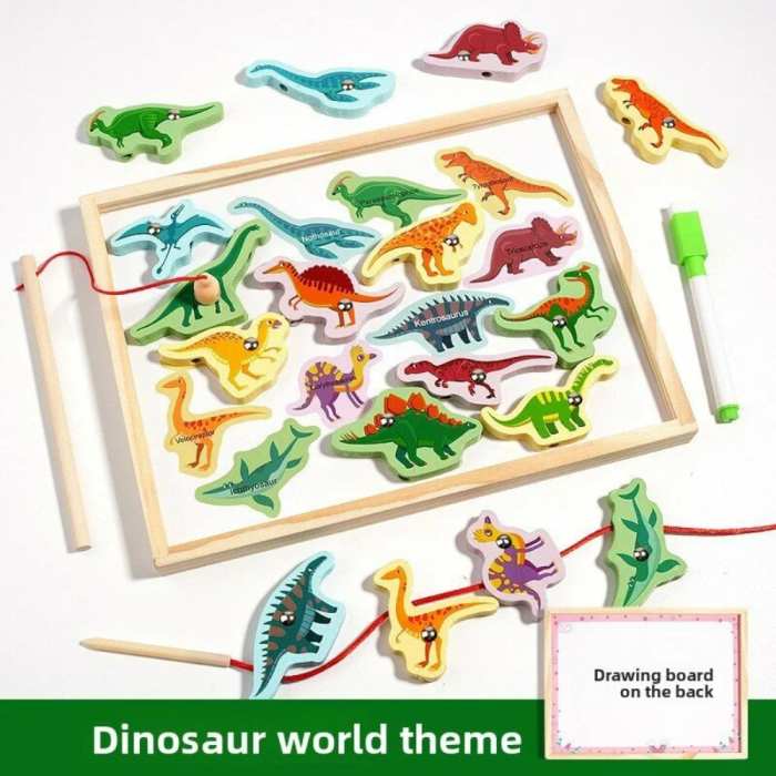 Tabla educativa magnetica 3 in 1, cu joc de snuruit, de pescuit si de scris, din lemn [2]