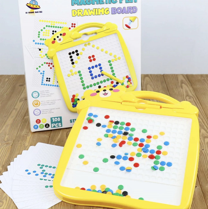 Tabla magnetica cu pix si 20 sabloane, 108 butoni colorati, Ursulet [2]