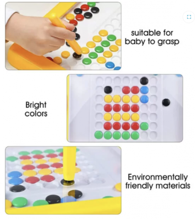 Tabla magnetica cu pix si 20 sabloane, 108 butoni colorati, Ursulet [9]
