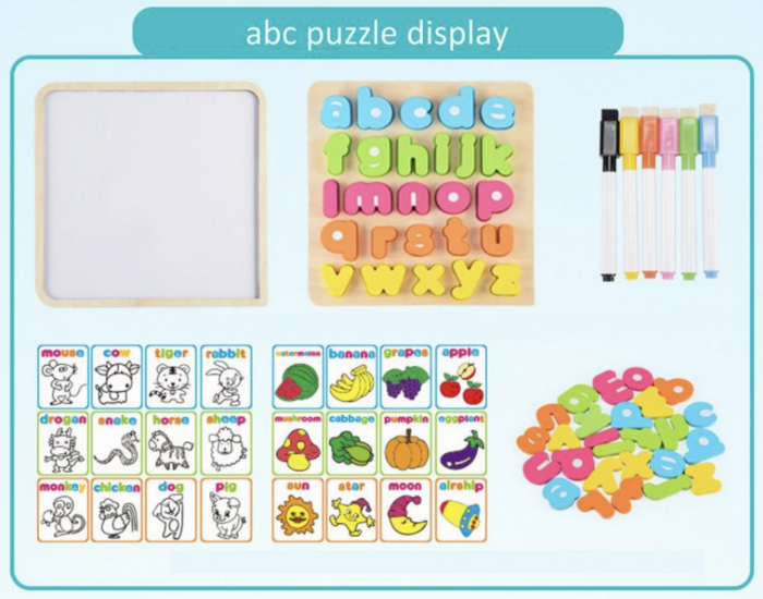 Tabla magnetica cu puzzle incastru cu litere mici si cartonase educative, 44 piese [2]