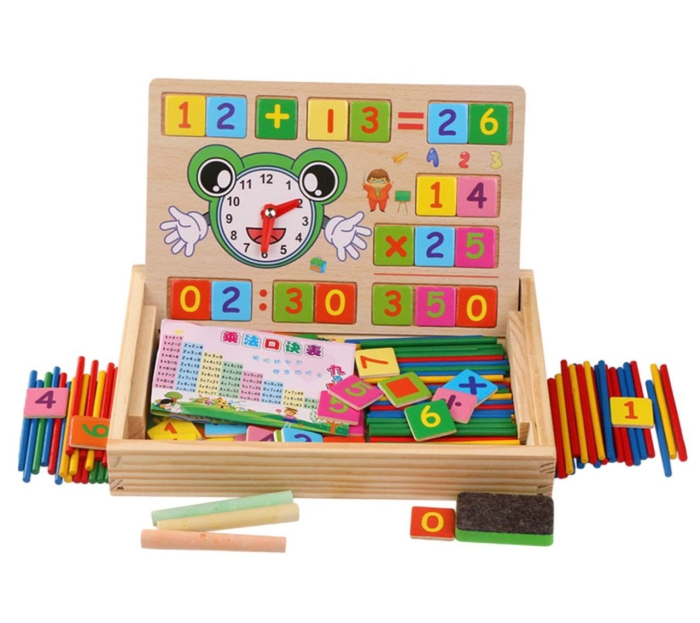 Tabla Montessori Multifunctionala de invatare a operatiilor matematice cu Ceas Broscuta, din lemn