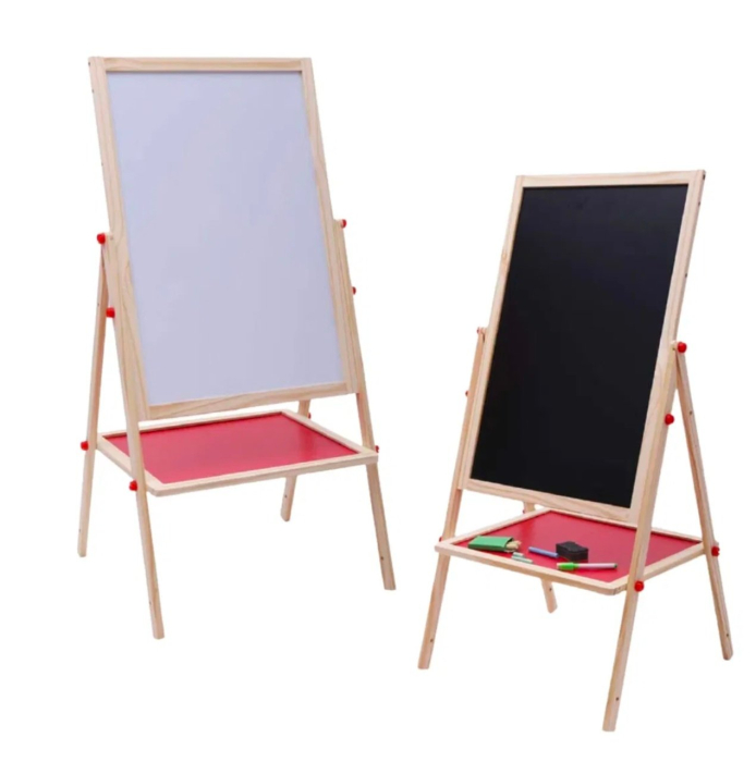 Tabla Magnetica cu Doua Fete si Cadru din Lemn, Reglabila pe Inaltime 68-112 cm