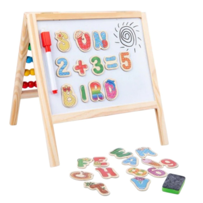 Tabla Montessori 8830, magnetica din lemn cu 2 functii - scriere si numaratoare abac, din lemn