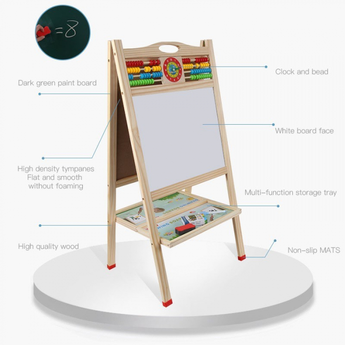 Tabla Sevalet, Cu Doua Fete, cu abac si ceas, 70 cm, din lemn [4]