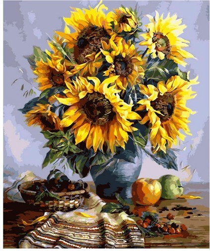 Tablou PM964, Floarea Soarelui cu stergar, Picteaza dupa numere, cu rama de lemn, 40x50 cm - Krista