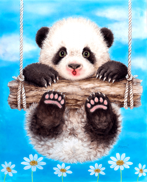 Tablou pm600 picteaza dupa numere panda in leagan, 20x30 cm
