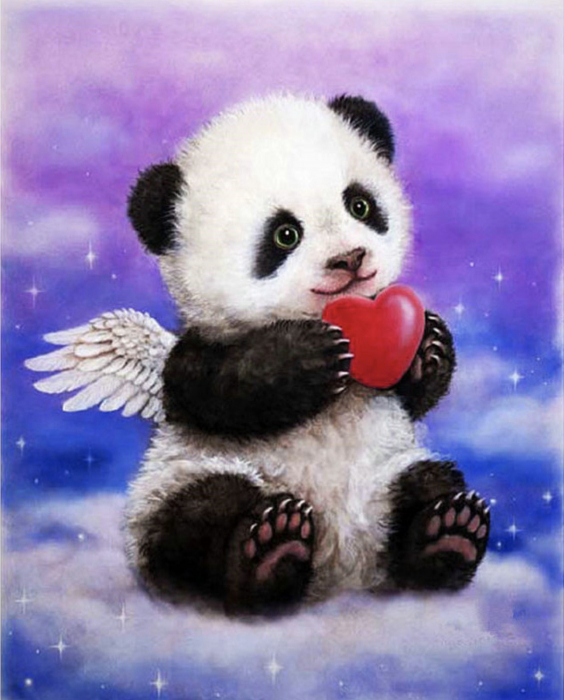 Tablou PM504 Picteaza Dupa Numere, Panda ingeras cu inimioara, 20x30 cm [2]