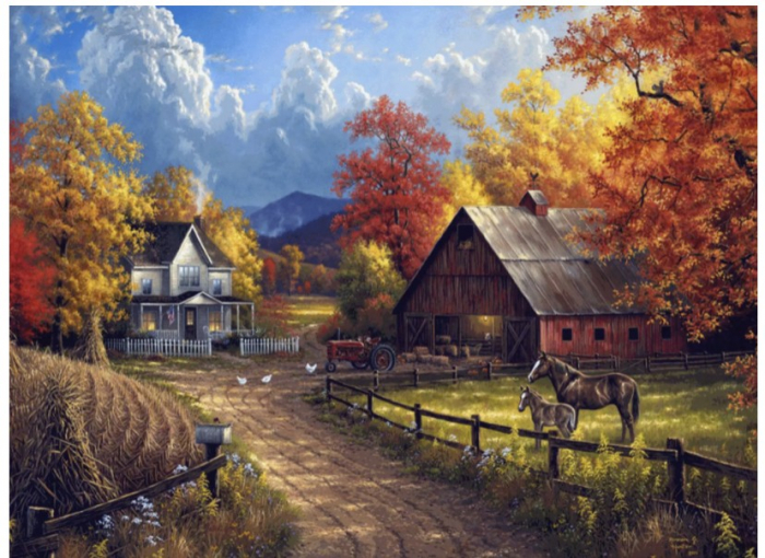 Tablou pm911, toamna aurie la ferma, picteaza dupa numere, cu rama de lemn, 40x50 cm - krista