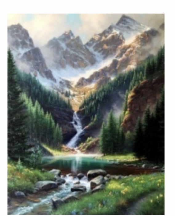 Tablou PM947, Cascada din munti, Picteaza dupa numere, cu rama de lemn, 40x50 cm - Krista
