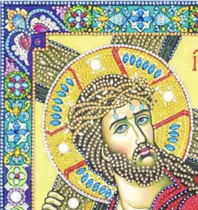 Tablou cu Diamante R8066 Iisus Hristos cara Crucea, cu Umplere partiala, cu rama, 30x40 cm [3]