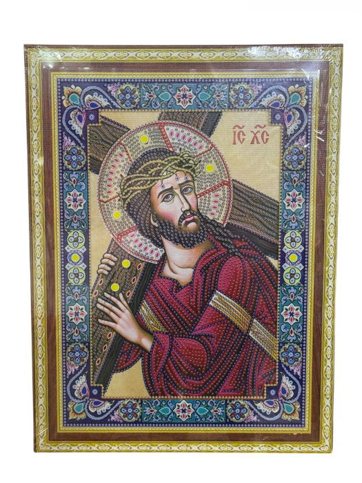 Tablou cu Diamante R8066 Iisus Hristos cara Crucea, cu Umplere partiala, cu rama, 30x40 cm [2]