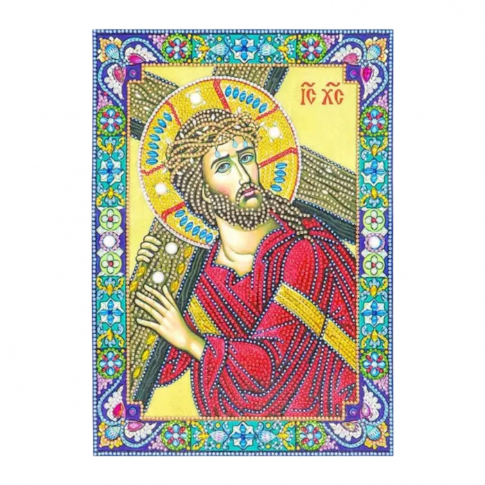 Tablou cu Diamante R8066 Iisus Hristos cara Crucea, cu Umplere partiala, cu rama, 30x40 cm