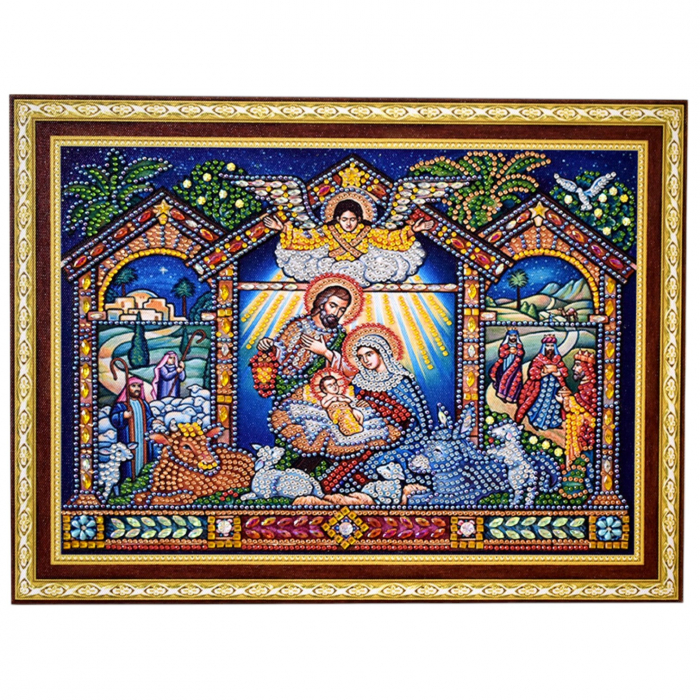 Tablou cu Diamante R8064 Nasterea Domnului, cu Umplere partiala, cu rama, 30x40 cm