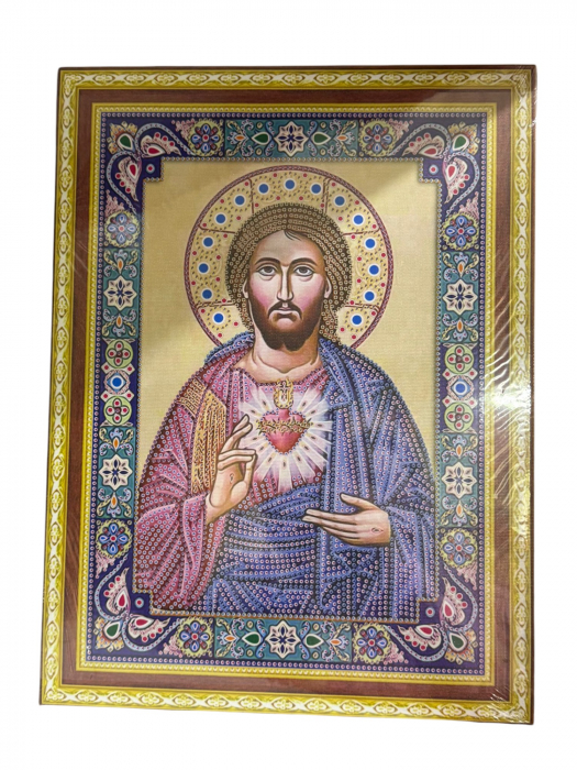 Tablou cu Diamante R8086 Inima lui Iisus, cu Umplere partiala, cu rama, 30x40 cm [3]