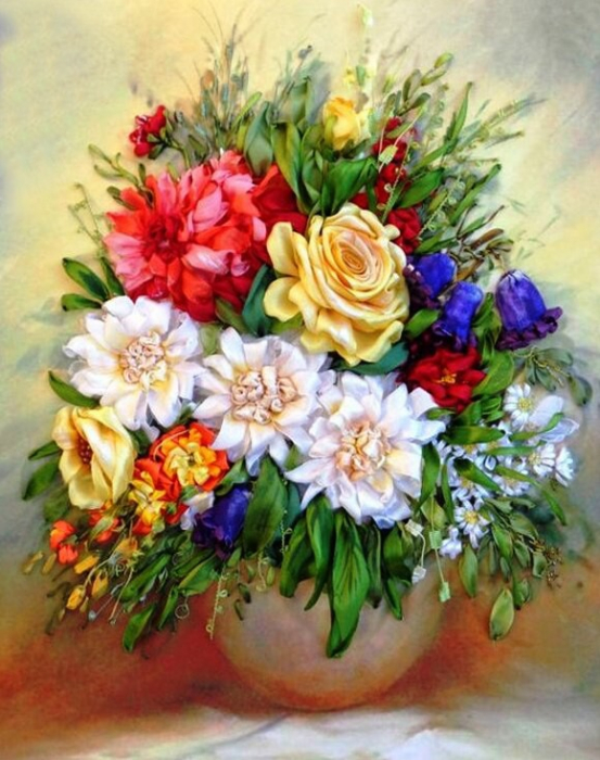 Tablou cu rama de lemn gm062, vaza cu trandafiri multicolori, pictura cu diamante, goblen cu pietre 5d, 40 x 50 cm