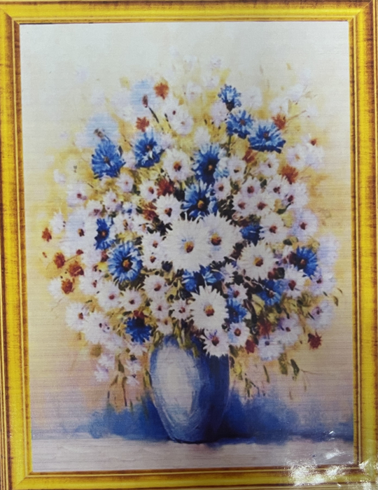 Tablou cu rama de lemn GM009, Vaza cu margarete, Pictura cu Diamante, Goblen cu pietre 5D, 40 x 50 cm [2]