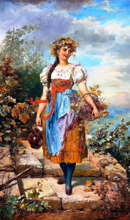 Tablou cu rama de lemn gm053, fata in vita de vie, pictura cu diamante, goblen cu pietre 5d, 40 x 50 cm
