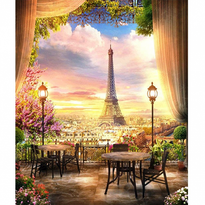 Tablou gm064, turnul eiffel paris, cu rama de lemn, pictura cu diamante, goblen cu pietre 5d, 40 x 50 cm