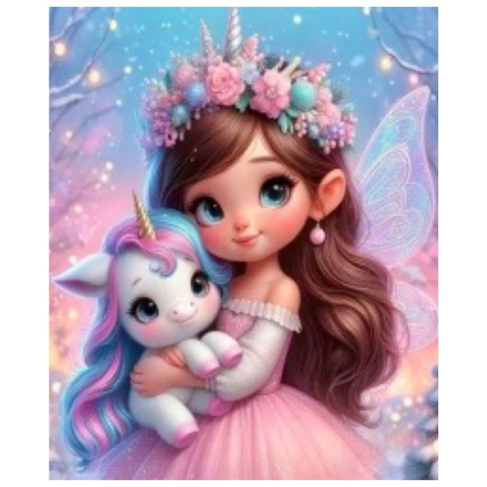 Tablou gm10020, Fetita cu unicorn, Goblen Diamante Patrate, cu rama, 20 x 30 cm [3]