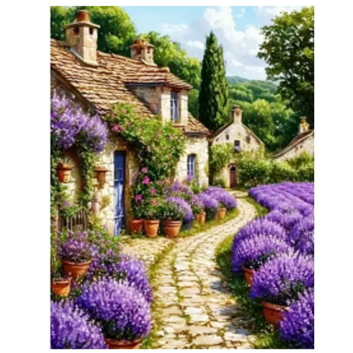 Tablou GM10030, Peisaj rural cu lavanda, cu rama de lemn, Pictura cu Diamante, Goblen cu pietre 5D, 40 x 50 cm [2]