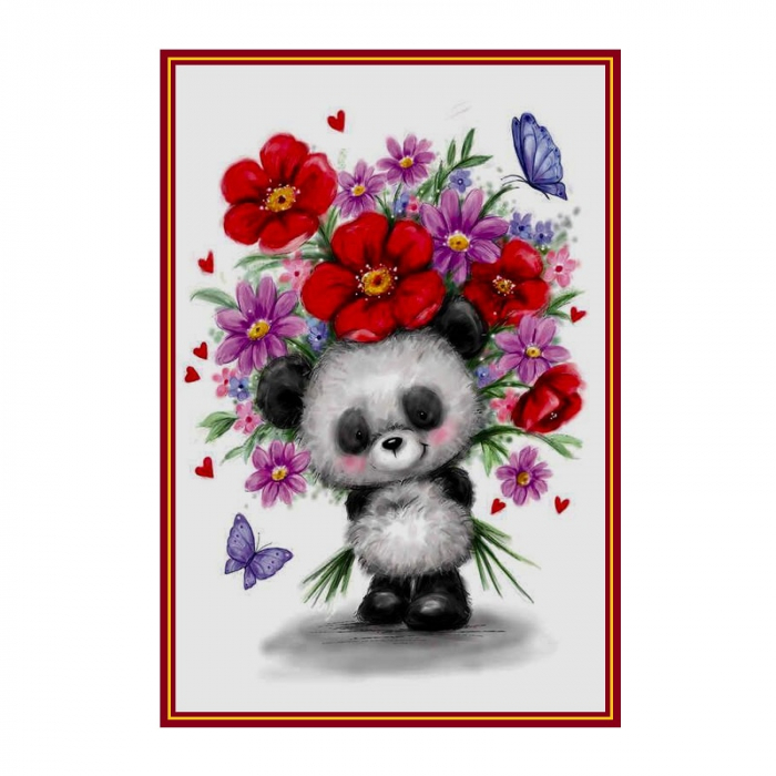 Tablou GM215, Panda cu flori, cu rama de lemn, Pictura cu Diamante, Goblen cu pietre 5D, 20 x 30 cm [2]