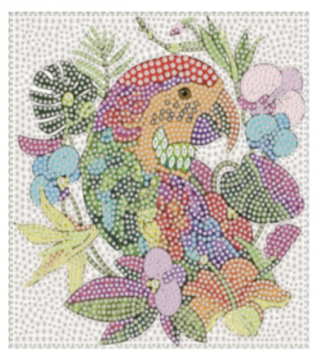 Tablou gm401, papagalul, cu rama de lemn, pictura cu diamante, goblen cu pietre 5d, 20 x 20 cm