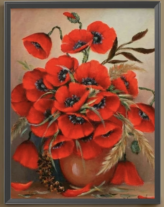 Tablou GM471 Goblen Diamante Patrate, cu rama, 20 x 30 cm, Vaza cu maci si grau [5]