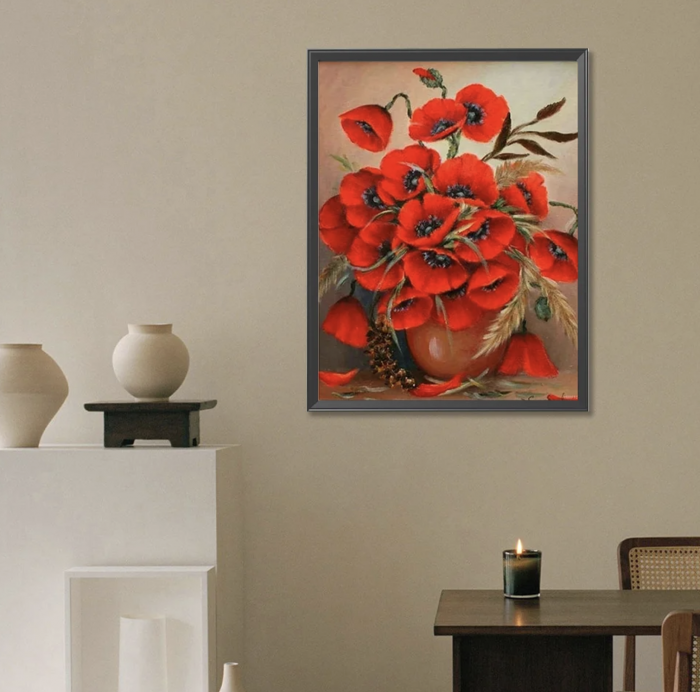 Tablou GM471 Goblen Diamante Patrate, cu rama, 20 x 30 cm, Vaza cu maci si grau [6]