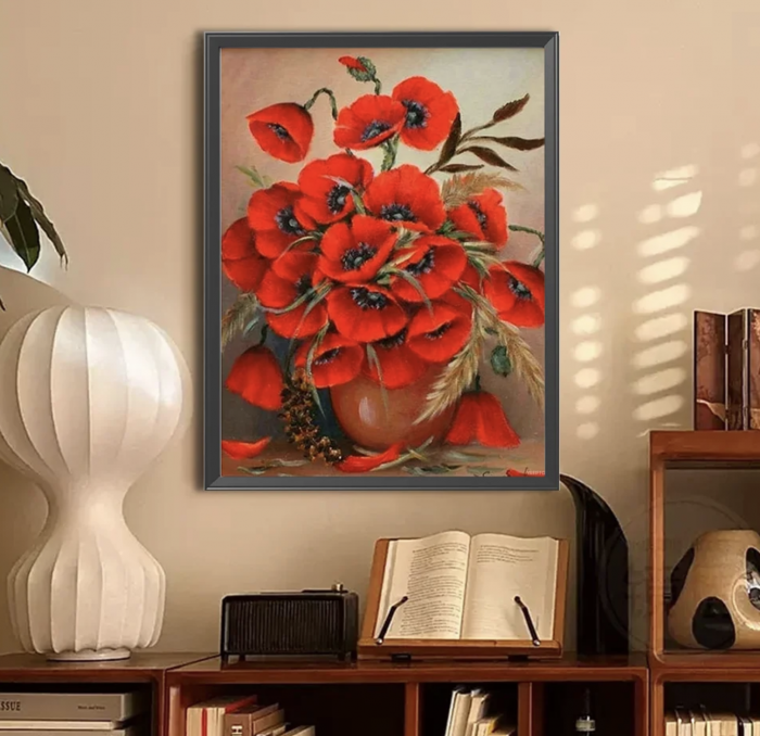 Tablou GM471 Goblen Diamante Patrate, cu rama, 20 x 30 cm, Vaza cu maci si grau [2]