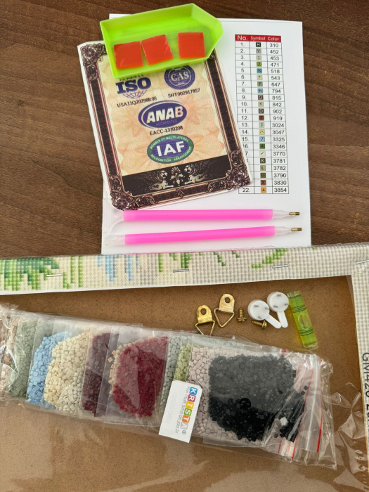 Tablou GM601 Goblen Diamante Patrate, cu rama, 20 x 30 cm, Fetita cu par mov si catel [2]