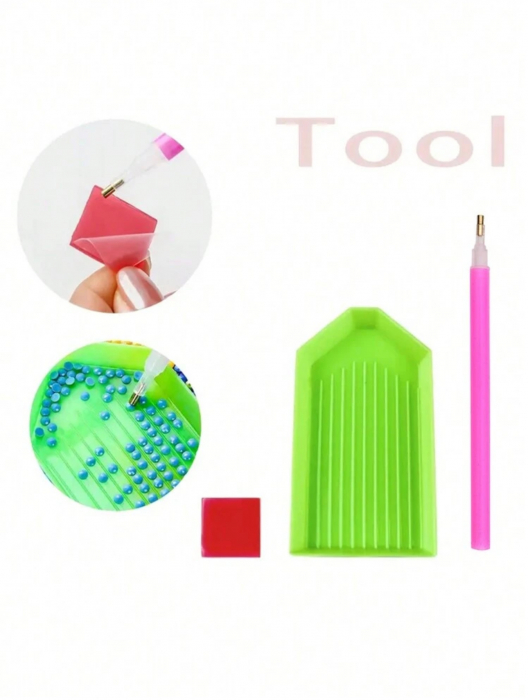 Tablou B24-31501 Goblen Diamante rotunde, 50 x 40 cm, Farul si Trei Barci la apus de soare [3]