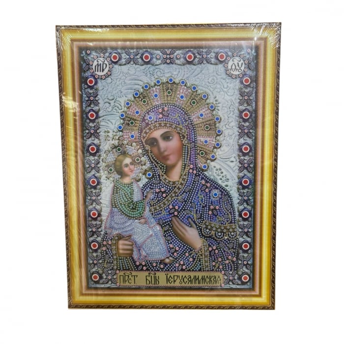 Tablou cu Diamante R8064 Maica Domnului din Ierusalim, cu Umplere partiala, cu rama, 30x40 cm [3]