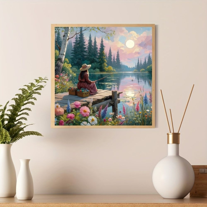 Tablou PM10026, Femeie pe lac, Picteaza dupa numere, cu rama de lemn, 40x50 cm [3]