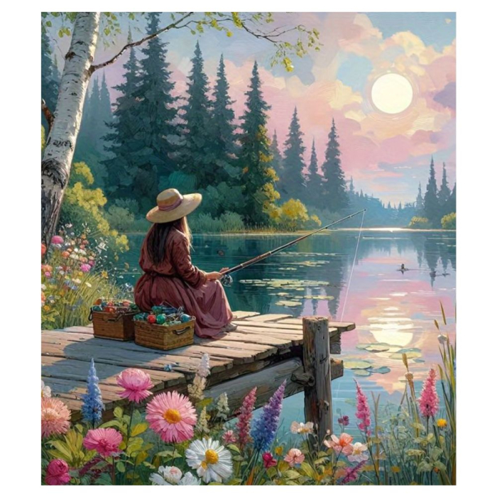 Tablou PM10026, Femeie pe lac, Picteaza dupa numere, cu rama de lemn, 40x50 cm [2]