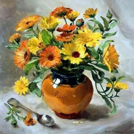 Tablou PM634 Flori galbene in ulcica, Picteaza dupa numere, cu rama de lemn, 20 x 30 cm [1]