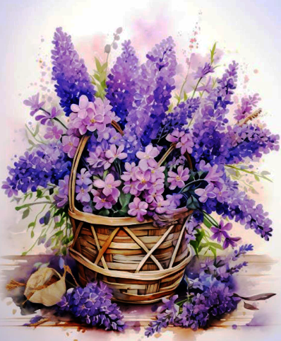 Tablou PM713 Picteaza Dupa Numere, cu rama, 20x30 cm, Cos cu Flori de lavanda