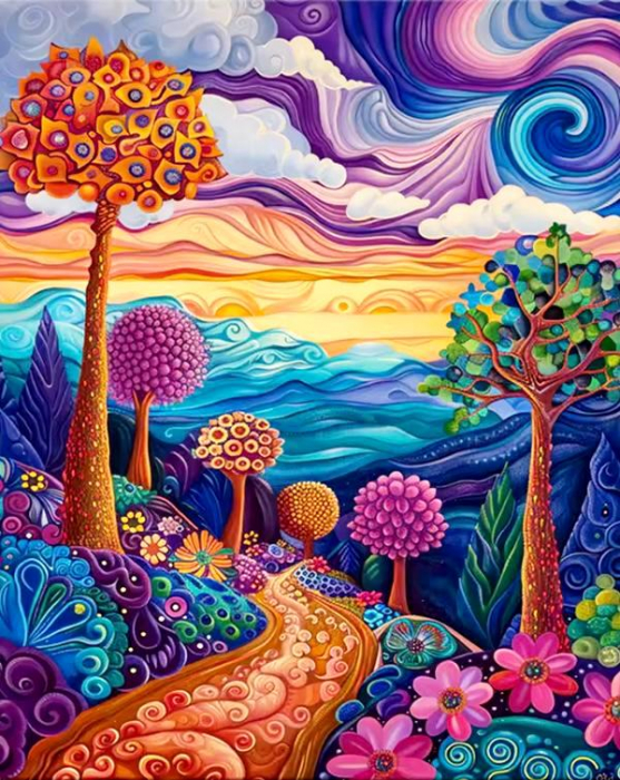 Tablou PM751 Picteaza Dupa Numere, cu rama, 40x50 cm, Peisaj abstract