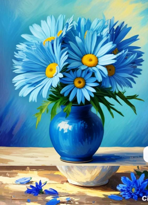 Tablou PM716 Picteaza Dupa Numere, cu rama, 20x30 cm, Vaza cu margarete bleu
