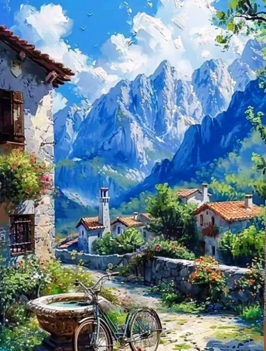 Tablou PM753 Picteaza Dupa Numere, cu rama, 40x50 cm, Bicicleta in Peisaj de iarna