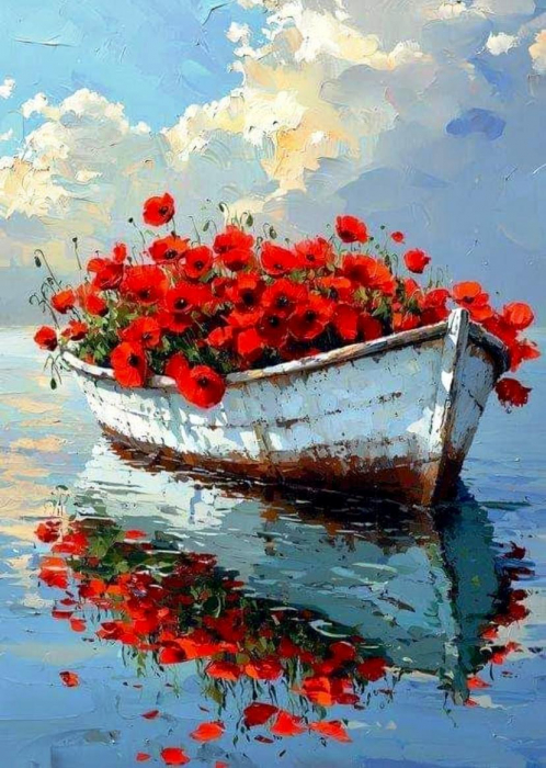 Tablou PM757 Picteaza Dupa Numere, cu rama, 40x50 cm, Barca cu maci