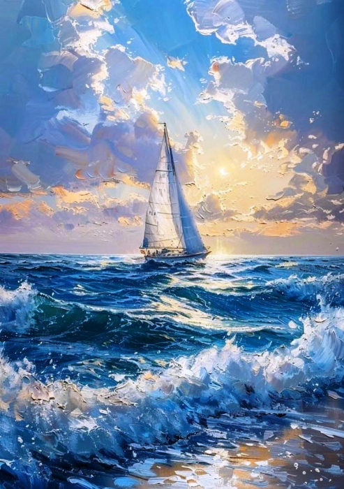 Tablou PM758 Picteaza Dupa Numere, cu rama, 40x50 cm, Barca in mare