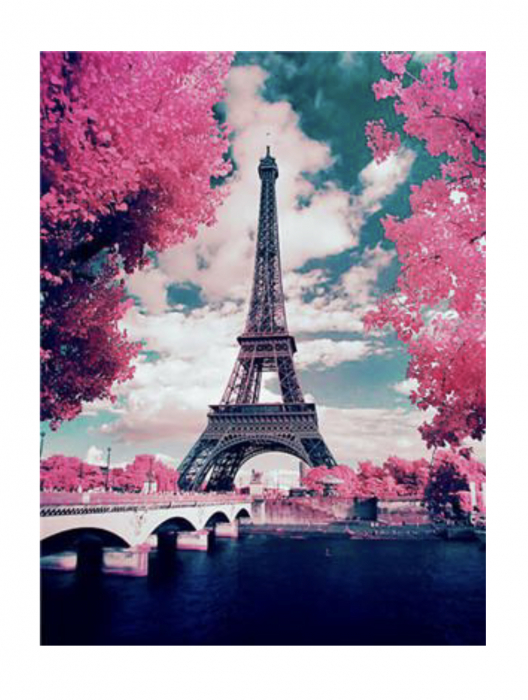 Tablou PM970, Turnul Eiffel in Paris, Picteaza dupa numere, cu rama de lemn, 40x50 cm - Krista