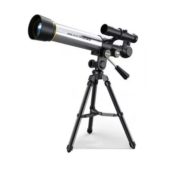 Telescop Astronomic cu Trepied Stabil, Zoom 60X, din Aliaj de Aluminiu, Negru-Argintiu