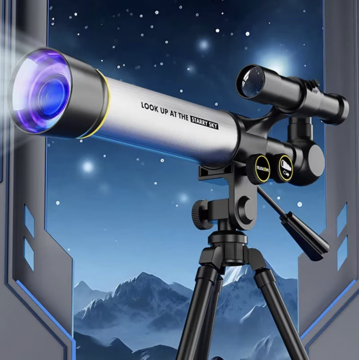 Telescop Astronomic cu Trepied Stabil, Zoom 60X, din Aliaj de Aluminiu, Negru-Argintiu [2]