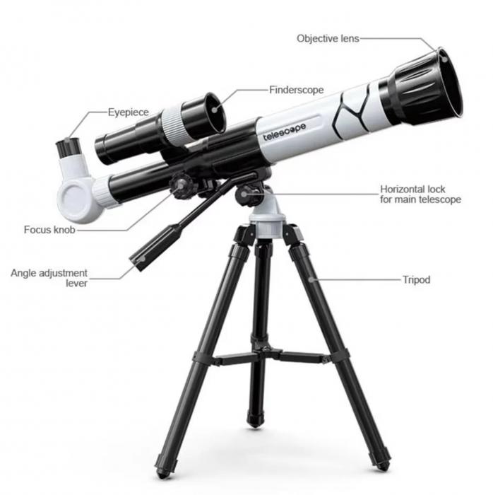 Telescop cu Trepied, Zoom 40x, IPX4, Plastic și Sticlă FMC, Alb [9]