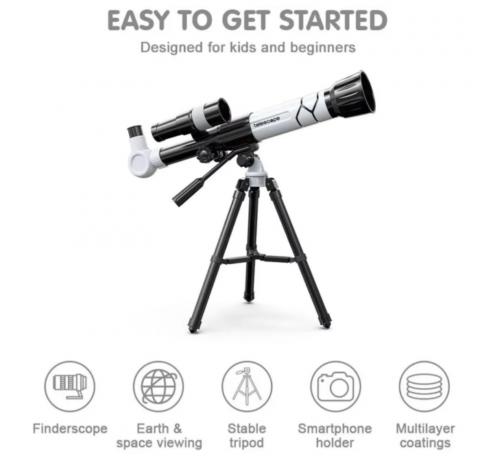 Telescop cu Trepied, Zoom 40x, IPX4, Plastic și Sticlă FMC, Alb [5]