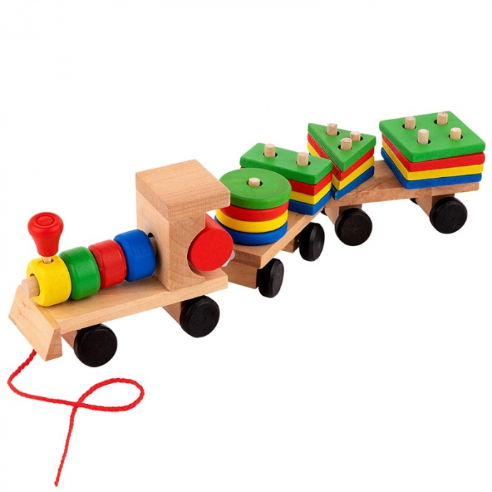 Tren cu sortator de forme, 30 cm, din lemn