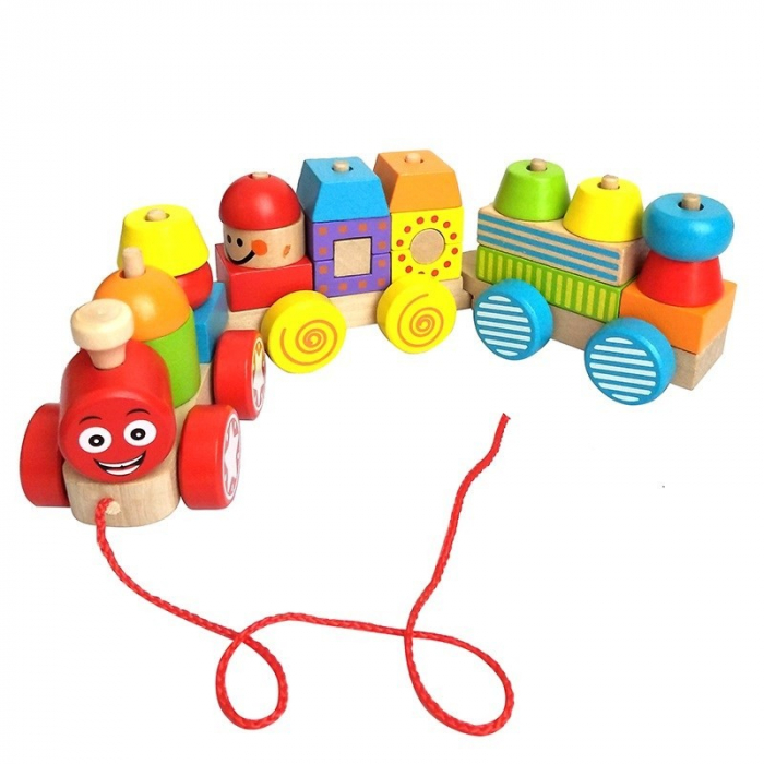 Tren cu sortator de forme, assembly, 32 cm, din lemn