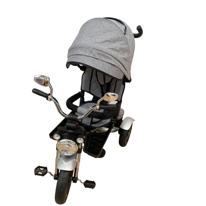 Tricicleta cu far luminos si sunete, Maner reversibil, 4499 - Gri [4]